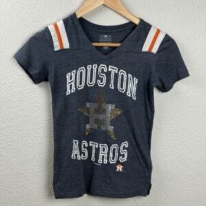 Sequin Houston Astros 5th & Ocean Tee Girls 7 Navy V Neck MLB Game Day Sparkle‎